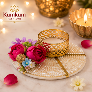 New Arrival Pearl Floral <b>Tealight</b> Candle <b>Holder</b> Gold Diya Indian Stand Housewarming Festive Home Temple Decor Return Gift Favors - Product Image 3