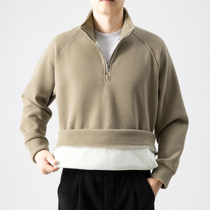 Sudadera con capucha de media cremallera para hombre, de felpa francesa de 420G, con estampado digital personalizado, cuello alto, OEM ODM - Product Image 3