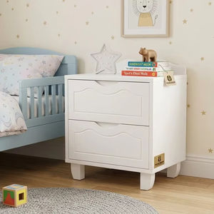 Table de chevet pour enfants en bois blanc de qualité supérieure, table de nuit pour enfants avec 2 tiroirs de rangement pour la chambre d'enfant - Product Image 1
