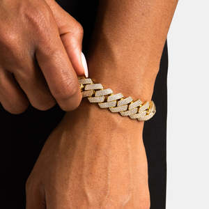 Hip Hop Iced Out Cuban Link <b>Bracelet</b> 925 Sterling Silver Gold Plated Miami Cuban <b>Bracelet</b> - Product Image 2