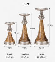 Support de bougie conique en bois naturel fait main avec détails métalliques pour la décoration de table de restaurant, d'hôtel, ou comme présentoir cadeau