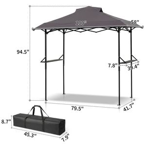 Gazebo Pieghevole 5x8FT Grigio Scuro in Poliestere con Tettoia e Ventilazione, Telaio Verniciato a Polvere Nera, Doppia Rete per Cortile - Product Image 6