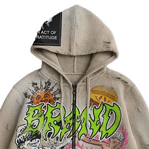 Streetwear personnalisé de haute qualité dégradé sérigraphié sweat à capuche zippé avec devant lavé à la pierre 100% coton surdimensionné hiver - Product Image 3