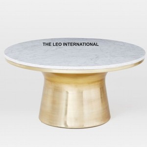 Mesas de Centro de Lujo con Base de Diseño en Metal de Calidad Superior con Acabado Dorado y Tapa Redonda de Mármol Blanco - Product Image 1