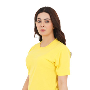 T-shirt pour femme en coton mélangé extensible de haute qualité, col rond, décontracté, chic, minimaliste, moderne, pour tous les jours - Product Image 4