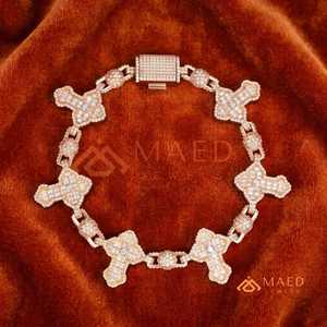 Diamond Shape Cross Link Moissanite Bracelet Rose Gold Fine Chain Link Bracelet Luxury Jewelry <b>Gift</b> US - Product Image 6