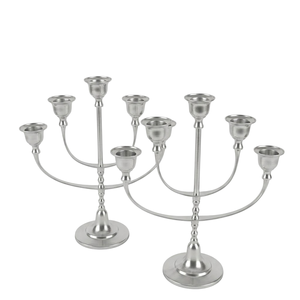 Elegant Antique Silver Aluminium 5-Arm <b>Candelabra</b> Candle Holder Stand Classic Metal Wedding & Home Dining Table Centerpiece - Product Image 5