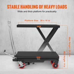 Carrello da tavolo con sollevamento idraulico a forbice 500 libbre capacità 28.5 \ "altezza di sollevamento 4 ruote antisdrucciolevoli sollevamento sollevatore - Product Image 3