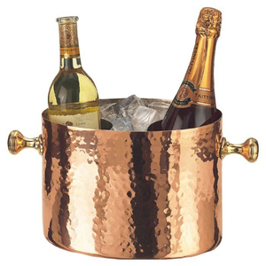 Hammered <b>Copper</b> Ice Bucket Round Shape Metal Vintage Style Handmade Beverage Cooler Bar Ware Wine Cooler - Product Image 3