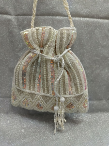 Top Look Potli <b>Bag</b> Women Ethnic Designer Embroidery Work Batwa Pearls Braided Chain Evening Handbag Stylish Bridal Fashion - Product Image 1