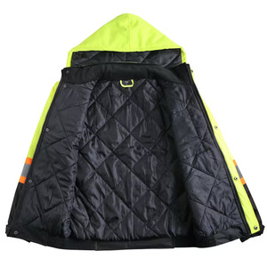 Veste de travail haute visibilité pour hommes, jaune et noir, uniforme de sécurité réfléchissant, fermeture éclair sur le devant, imperméable et coupe-vent - Product Image 3