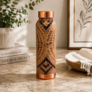 Botella de Agua de Cobre con Patrón de Mosaico Geométrico, Botella de Agua de Cobre Bohemia con Diseño de Mosaico, Recipiente Portátil para Bebidas para Uso Doméstico - Product Image 3