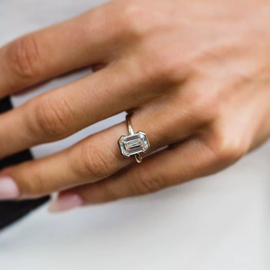 9x7mm Emerald Cut White CZ <b>Solitaire</b> Engagement <b>Ring</b> | Classic Gold <b>Silver</b> Bridal Wedding Jewelry - Product Image 1