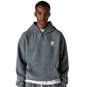 Heavyweight Washed Ribbed Hoodie Grey Pullover Long Sleeve Soft Cotton Knit Casual Menswear Comfort Fit Premium - Product Image 6