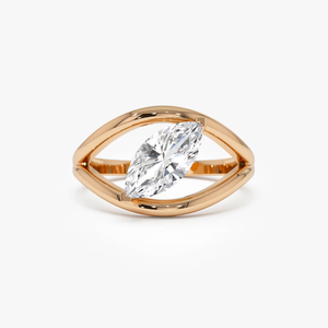 Bague de fiançailles unique en diamant de laboratoire taille marquise de 1,10 carat en or massif 14 carats avec pierres latérales - Product Image 2