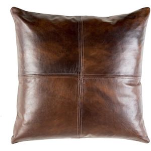 Brown Leather Square Throw Pillow 20x20in Home Decor Cushion - Product Image 3