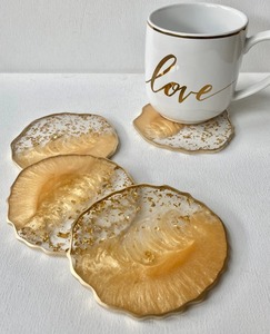 Trending Handmade <b>Epoxy</b> <b>Resin</b> Square & Round Tea Coffee Coasters with Stand Heat Resistant Luxury Style - Product Image 5