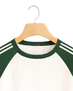 T-shirt à manches longues raglan vert foncé et blanc personnalisé pour homme, en coton côtelé, col rond, style décontracté, type baseball, fabricant et fournisseur OEM - Product Image 4