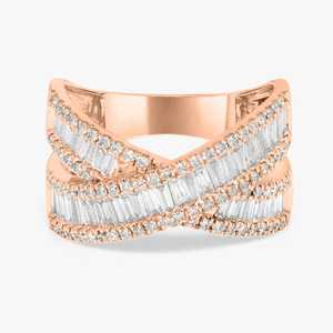 Baguette Crossover <b>Ring</b> Lab Grown Diamond Pave Multi Row Half <b>Eternity</b> Wedding 14K Solid Gold 925 <b>Silver</b> Luxury Gift - Product Image 5