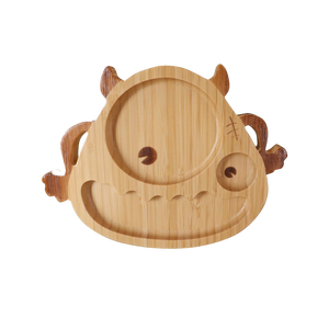 Plato de Bambú Natural para Niños con Secciones Divididas, Bandeja de Madera para Servir Alimentos, Plato de Alimentación para Bebés con Dibujos Animados, Juego de Vajilla al por Mayor - Product Image 2