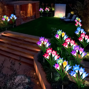 Set di 4 Luci Solari Decorative da Giardino C 16, Grandi Gigli Artificiali Multicolore, Corpo Lampada in ABS, Temperatura Colore 3000K - Product Image 6