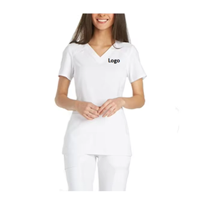 Women's Navy Blue <b>Scrub</b> <b>Tops</b> V-Neck Short Sleeve With Pockets Hospital Uniforms Cotton Polyester Woven Fabric - Product Image 2