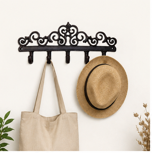 Heavy Duty Cast Iron <b>Wall</b> Mounted <b>Key</b> Holder With 5 Hooks Vintage Ornate Scroll Design Decorative <b>Rack</b> <b>For</b> <b>Keys</b> Towels Organizer - Product Image 4