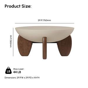 Table basse de salon de style fusion moderne en forme de bol avec pieds en bois massif épais pour la décoration de salon, maison, appartement - Product Image 6