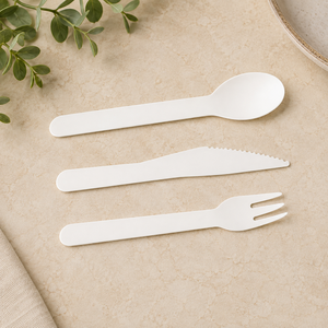 Ensemble de couverts jetables biodégradables de luxe, écologiques, sans danger pour les aliments, en papier blanc, fourchette, cuillère, couteau, fournitures pour fêtes - Product Image 6
