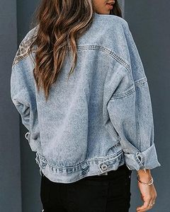 Women's Leopard Print <b>Denim</b> <b>Jacket</b> Casual Loose Fit Stonewashed Distressed Cotton Jean Coat Autumn Style - Product Image 2