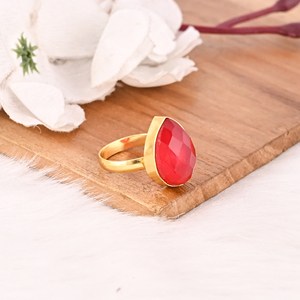 Adjustable Gold Plated Garnet Hydro <b>Brass</b> Gemstone <b>Ring</b> for Women - Product Image 3
