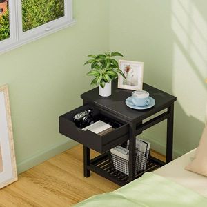 <b>Small</b> Spaces Living Bamboo Nightstand with Open Shelf and Drawer <b>Storage</b> End <b>Table</b> for Bedroom or Office - Product Image 4