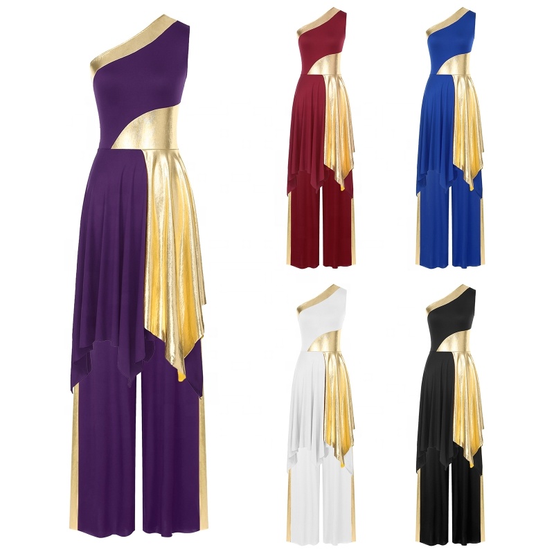 purple and gold praise dance dresses Miutii Women's Metallic Gold Color Block Church Worship Dress Dancewear Praise Liturgical Dance Dark Purple L, Size: Large