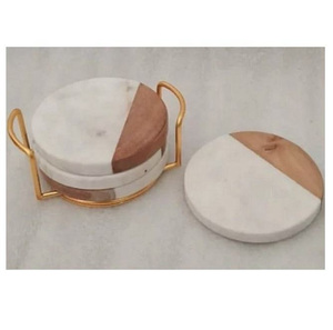 Sous-verres en pierre gravés avec logo personnalisé, cadeaux de mariage, sous-verres en marbre et bois d'acacia pour boissons, par blossom craft india - Product Image 1
