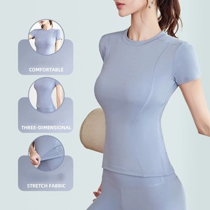 เสื้อยืดแขนสั้นสำหรับออกกำลังกายวิ่งและโยคะสำหรับผู้หญิง แห้งเร็ว ผ้าบาง ปักโลโก้ตามสั่ง ราคาโรงงานจากบังกลาเทศและจีน - Product Image 5