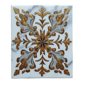 Handcrafted Gold Leaf Floral Marble Inlay Plate Antique Style Decorative Tile - Product Image 3