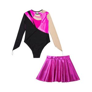 Traje de Danza Latina para Niñas de 6 a 14 Años, Leotardo de Gimnasia con Falda Metálica para Danza, Patinaje Artístico y Entrenamiento - Product Image 5