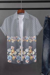Chemise à manches courtes pour hommes, chemise d'été légère, chemise en coton respirant, chemise à imprimé géométrique, chemise à coupe régulière - Product Image 6