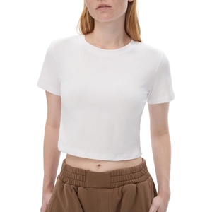 Camiseta Blanca Ajustada de Algodón para Mujer, Cuello Redondo, Estilo Básico, Casual, al por Mayor - Product Image 2