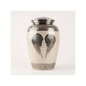 Urnas de Cremación con Alas de Ángel para Cenizas Humanas, Urna Funeraria de Aluminio con Esmalte Blanco Grabada a Mano para Adultos, Recuerdo Conmemorativo - Product Image 1