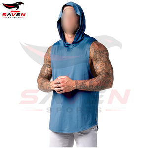 บริการ OEM ODM เสื้อกล้ามมีฮู้ดผู้ชายแบบใหม่ทันสมัย สวมใส่สบาย สีน้ำเงินล้วน แห้งเร็ว ทรงสปอร์ต ความยาวปกติ - Product Image 3