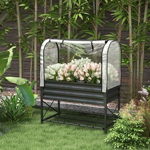 Fioriera rialzata in metallo nero con gambe, coperchio e rivestimento inferiore per la coltivazione di ortaggi, forniture da giardino - Product Image 2