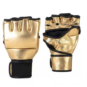 Guantes de MMA Premium Dorados de Cuero Metálico, Guantes Profesionales para Grappling, Sparring, Entrenamiento de Boxeo, Palma Abierta, Muñequera Ajustable - Product Image 1