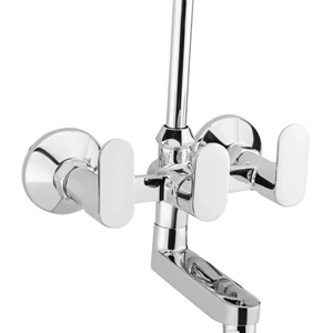 Grifo mezclador de pared 2 en 1 con montaje en forma de L, acabado cromado de latón, para lavadora, grifo de lavabo de baño, mezclador de agua fría y caliente - Product Image 1