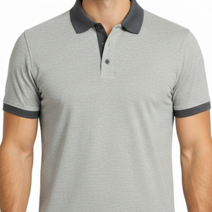 Polo Premium Gris Claro para Hombre, Cuello en Contraste, Corte Ajustado, Manga Corta, Informal, para Golf - Product Image 2