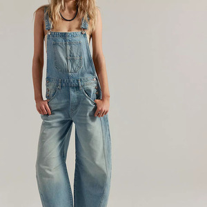 Ladies Casual Stonewashed Vintage denim Dungarees Wide Leg Bib Pants Cotton Overall Manufacturer - Product Image 1