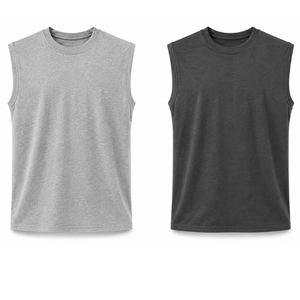 Débardeur côtelé en coton uni anti-boulochage 140g, sans manches, col rond, style muscle, gilet de sport - Product Image 6