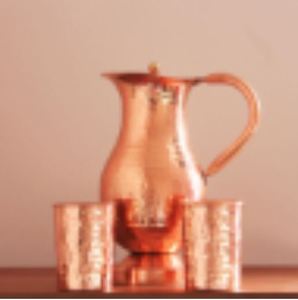 Copper jug set for premium clean <b>water</b> lifestyle storage metal set with <b>glasses</b> durable reusable kitchen dining drinkware - Product Image 1