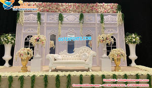 Décor de scène de mariage moderne de style palais blanc, thème canadien contemporain, conception de scène de réception de Brampton, décorations de mariage de Toronto - Product Image 5