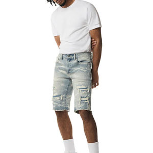 Custom <b>Mens</b> Acid Wash Distressed Denim Shorts Ripped Vintage Blue <b>Jean</b> Streetwear <b>Drawstring</b> Casual Summer Breathable - Product Image 1
